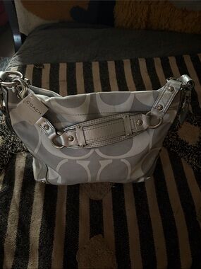 Vintage Y2K Coach Silver Signature Canvas Hobo with Metallic Trim NWT